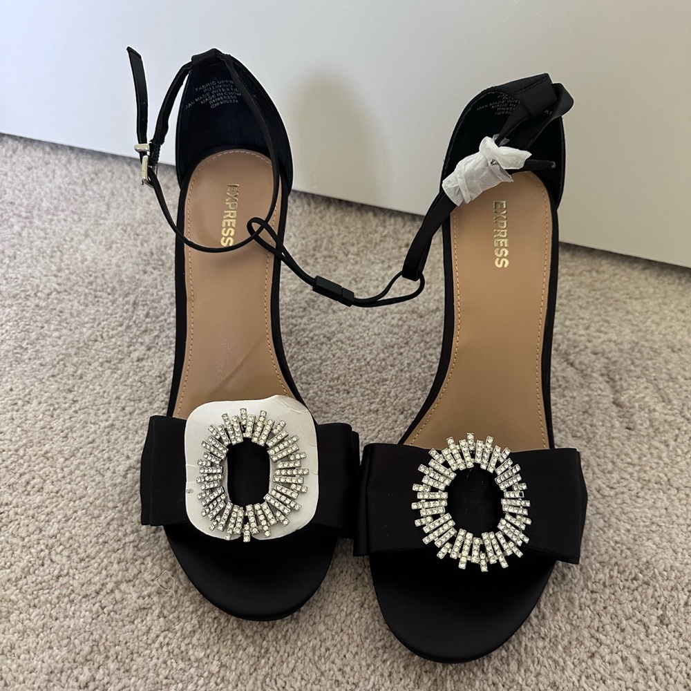 Black Satin Heels w/ Sparkle Broach